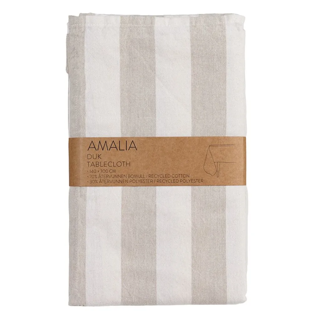 Bordsduk<Fondaco Amalia beige randig bordsduk i återvunnet material 140x300cm