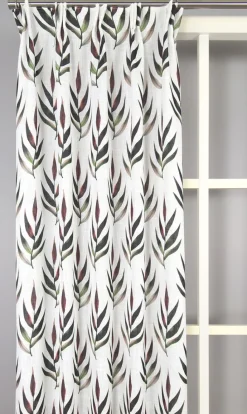 Gardiner Mönstrade<Nordisk Textil Amaya gardin - Stilrent bladmotiv i grönt och rött