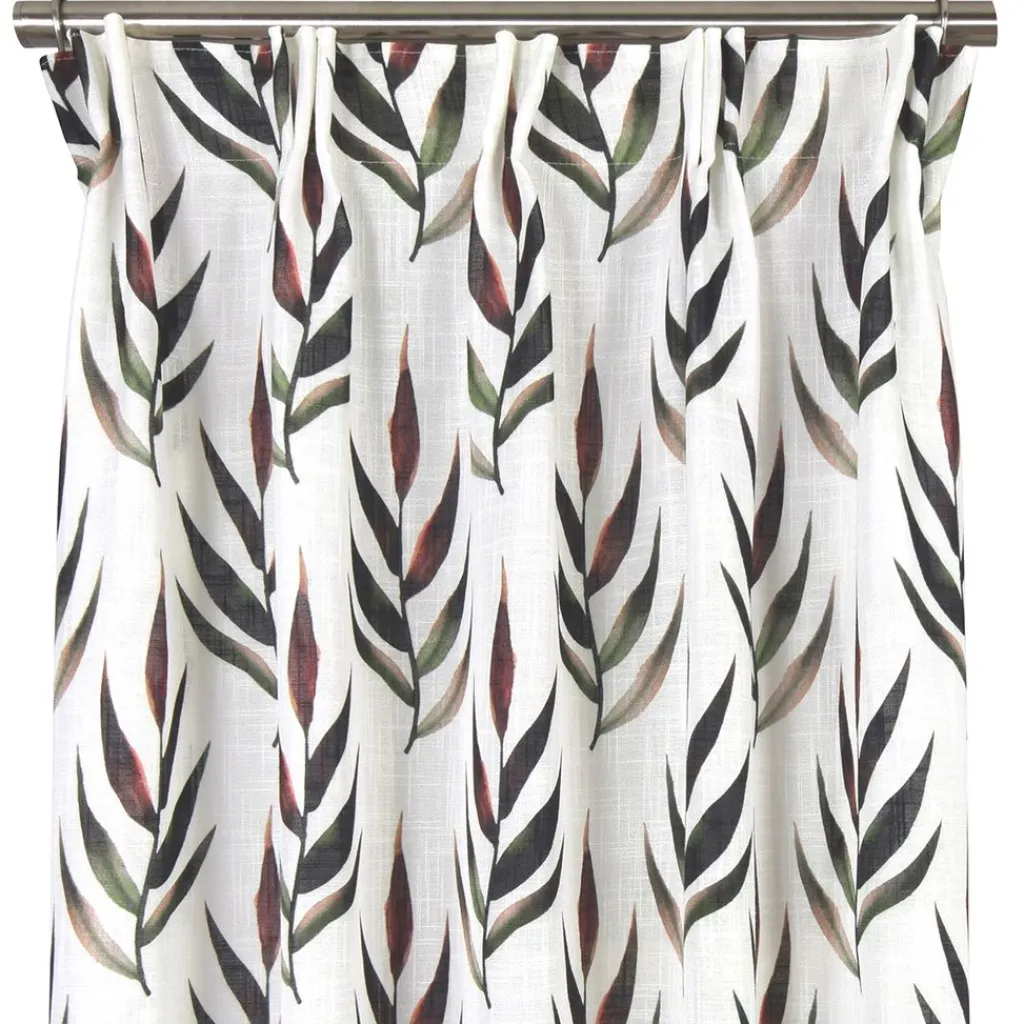 Gardiner Mönstrade<Nordisk Textil Amaya gardin - Stilrent bladmotiv i grönt och rött