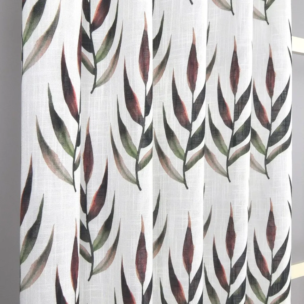 Gardiner Mönstrade<Nordisk Textil Amaya gardin - Stilrent bladmotiv i grönt och rött