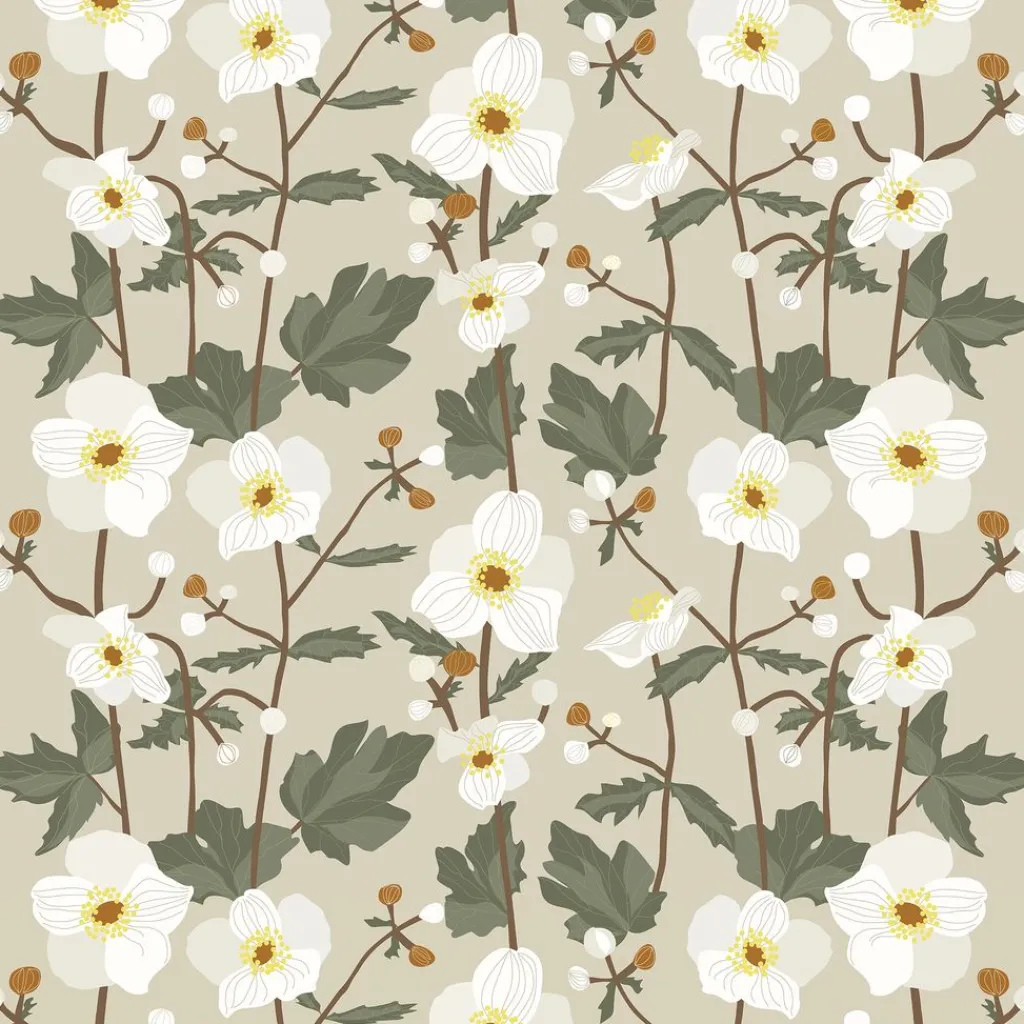 Gardintyger Mönstrade|Arvidssons Textil<Arvidssons textil Anemon beige tyg