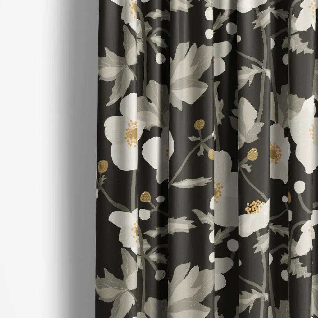 Gardintyger Mönstrade|Arvidssons Textil<Arvidssons textil Anemon mörkgrå tyg