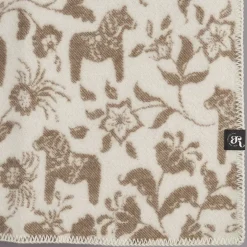 Babyfiltar|Ullplädar<Arvidssons textil Barnfilt Leksand beige 65x95cm med dalahästar och kurbits