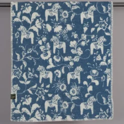 Babyfiltar|Ullplädar<Arvidssons textil Barnfilt Leksand blå 65x95cm med dalahästar och kurbits