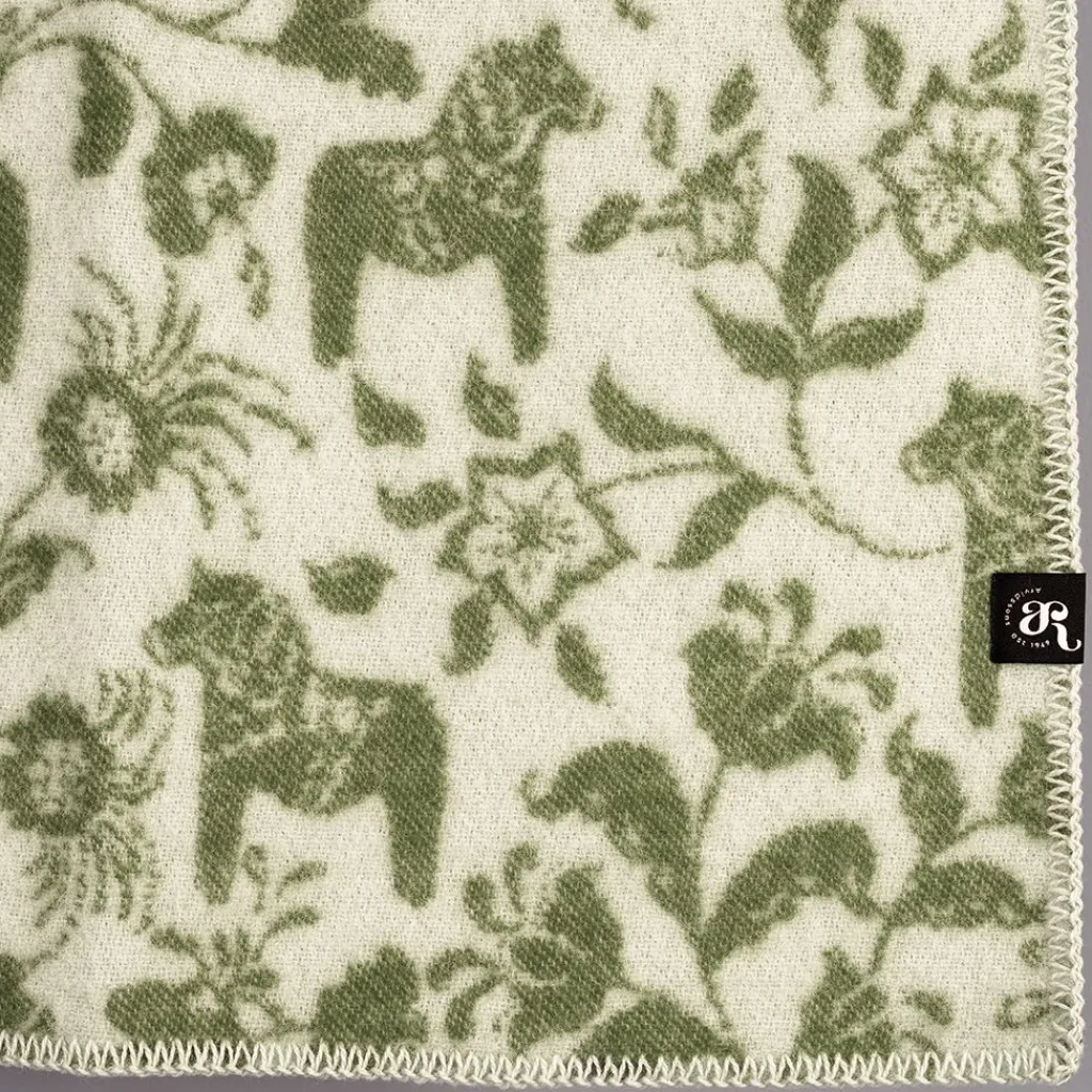 Babyfiltar|Ullplädar<Arvidssons textil Barnfilt Leksand grön 65x95cm med dalahästar och kurbits