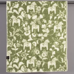 Babyfiltar|Ullplädar<Arvidssons textil Barnfilt Leksand grön 65x95cm med dalahästar och kurbits