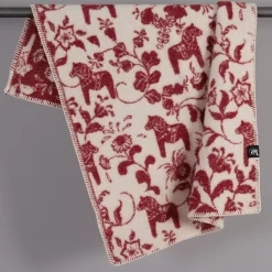 Babyfiltar|Ullplädar<Arvidssons textil Barnfilt Leksand röd 65x95cm med dalahästar och kurbits