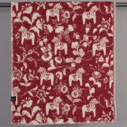 Babyfiltar|Ullplädar<Arvidssons textil Barnfilt Leksand röd 65x95cm med dalahästar och kurbits