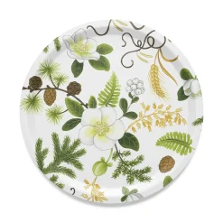 Brickor<Arvidssons textil Barr & Blom offwhite-grön rund bricka Ø31cm
