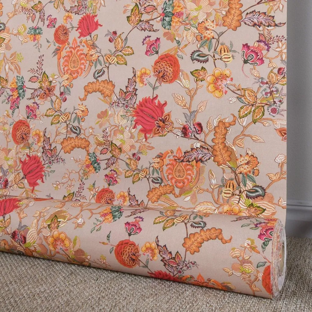 Gardintyger Mönstrade<Nordisk Textil Bengale beige blommigt gardintyg