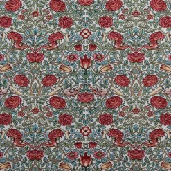Mönstrade Möbeltyger<Nordisk Textil Birds and roses grön-röd Gobelängtyg