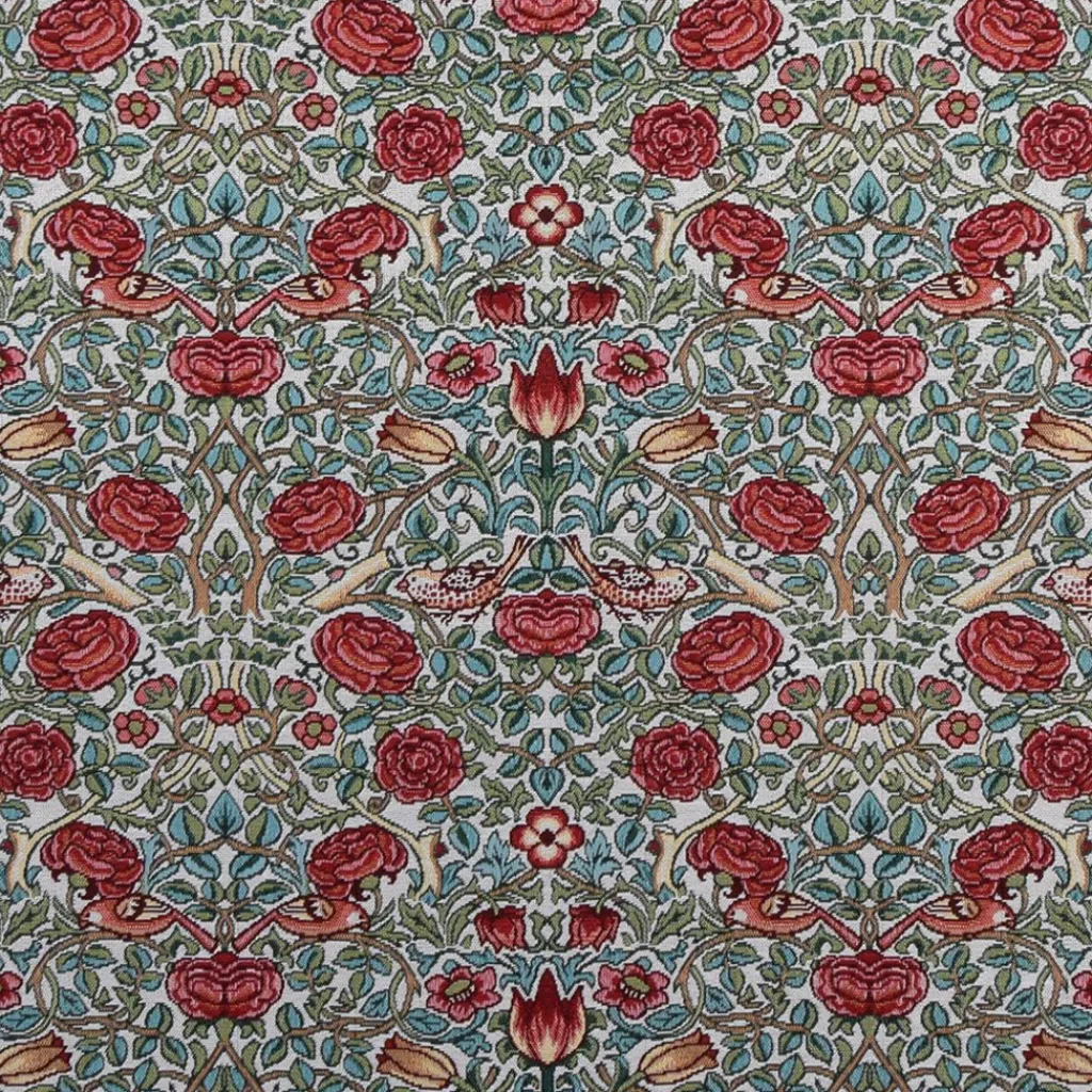 Mönstrade Möbeltyger<Nordisk Textil Birds and roses grön-röd Gobelängtyg
