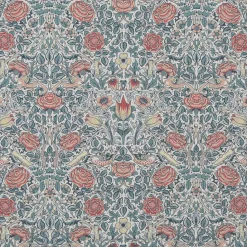 Arts & Crafts Tyger|Gardintyger Mönstrade< Birds and roses petrol tyg