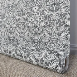 Arts & Crafts Tyger|Gardintyger Mönstrade< Birds and roses vit-svart tyg