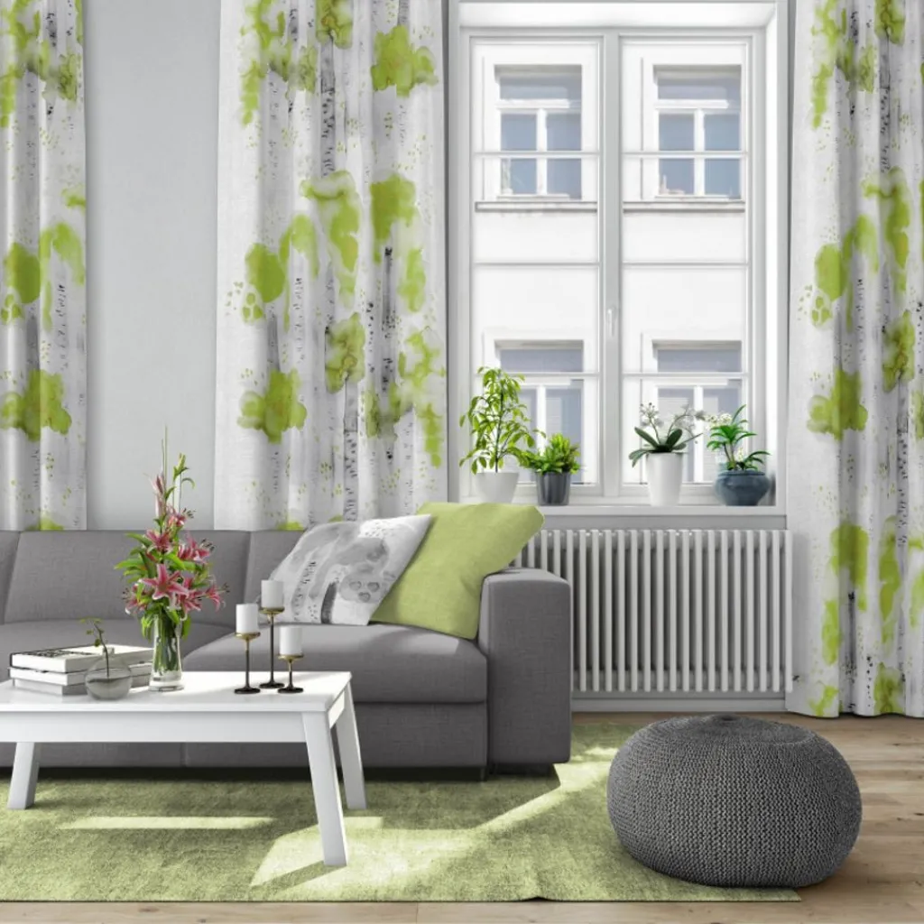 Gardintyger Mönstrade|Arvidssons Textil<Arvidssons textil Björkar grön tyg