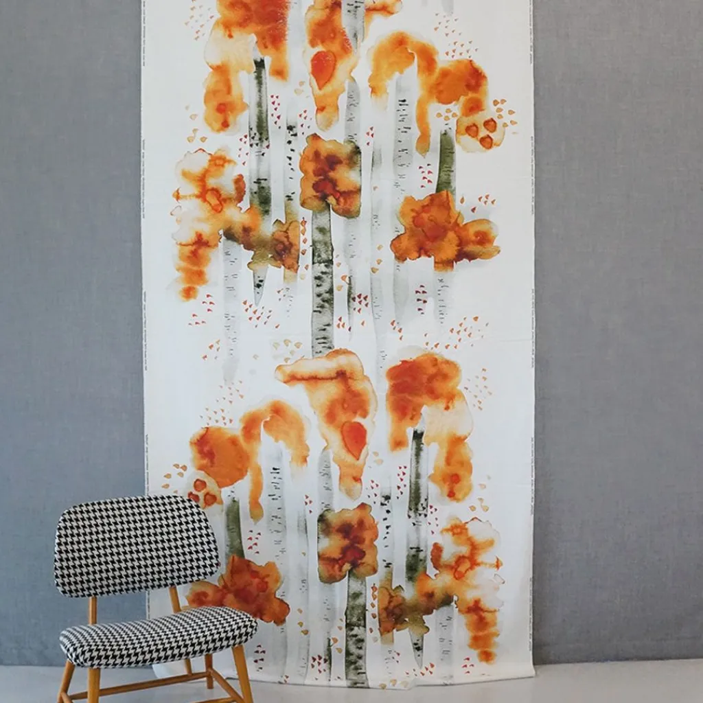 Gardintyger Mönstrade|Arvidssons Textil<Arvidssons textil Björkar orange tyg
