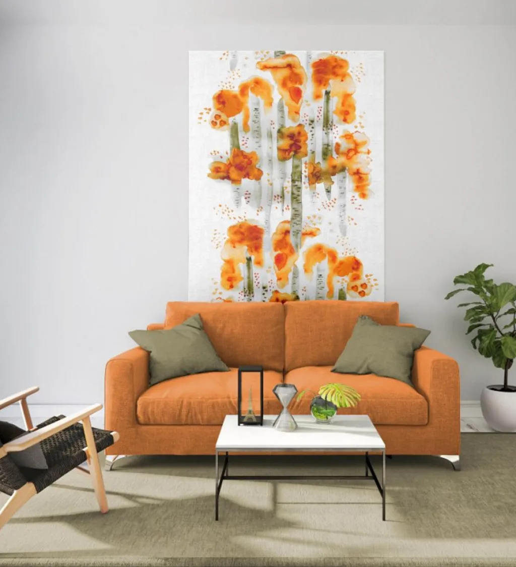 Gardintyger Mönstrade|Arvidssons Textil<Arvidssons textil Björkar orange tyg