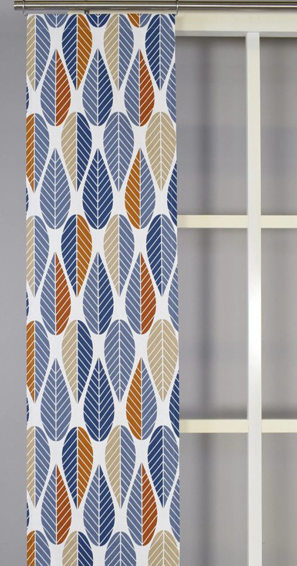 Panelgardiner<Arvidssons textil Blader blå panelgardiner