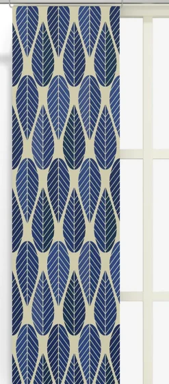 Panelgardiner<Arvidssons textil Blader culla blå panelgardiner