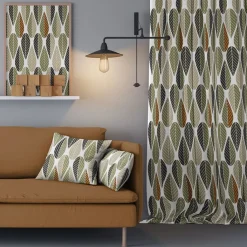 Gardiner Mönstrade<Arvidssons textil Blader grön-beige gardiner