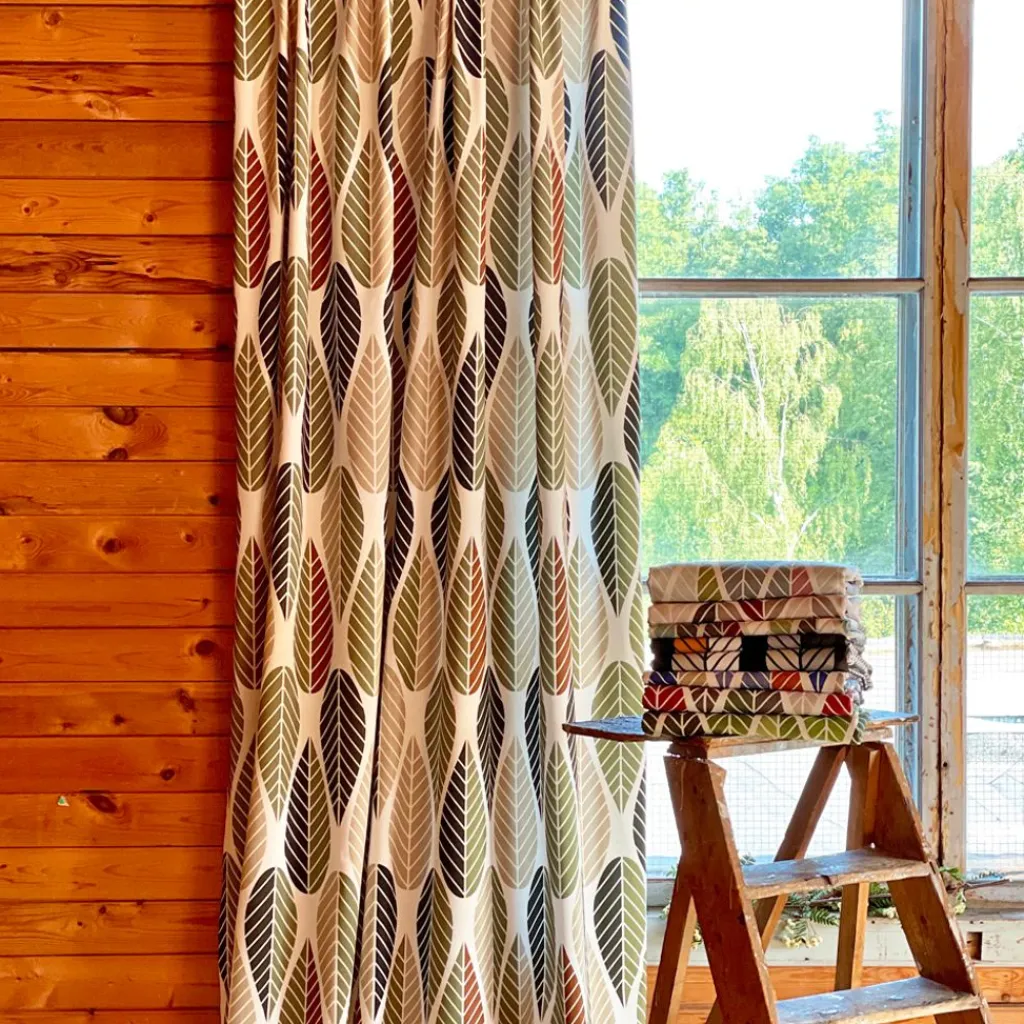 Gardiner Mönstrade<Arvidssons textil Blader grön-beige gardiner