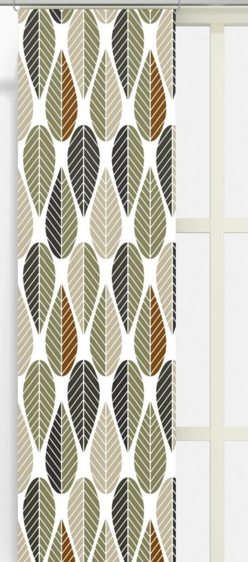 Panelgardiner<Arvidssons textil Blader grön-beige panelgardiner
