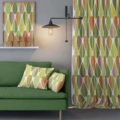 Gardintyger Mönstrade|Arvidssons Textil<Arvidssons textil Blader grön-gul tyg