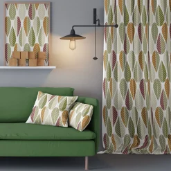 Gardintyger Mönstrade|Arvidssons Textil<Arvidssons textil Blader grön-rost tyg