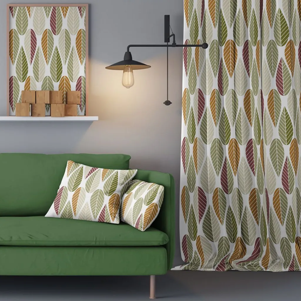 Gardintyger Mönstrade|Arvidssons Textil<Arvidssons textil Blader grön-rost tyg