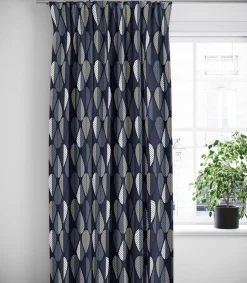 Gardiner Mönstrade<Arvidssons textil Blader mörkblå gardiner
