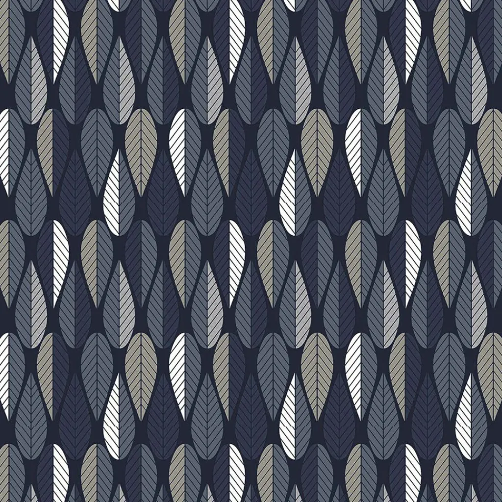 Gardintyger Mönstrade|Arvidssons Textil<Arvidssons textil Blader mörkblå tyg