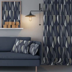 Gardintyger Mönstrade|Arvidssons Textil<Arvidssons textil Blader mörkblå tyg