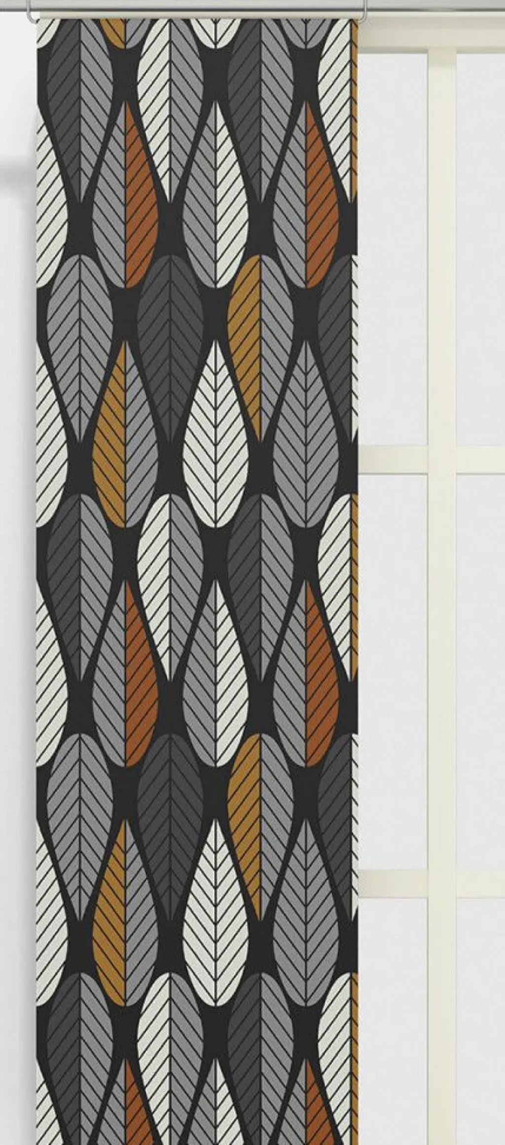 Panelgardiner<Arvidssons textil Blader svart-orange panelgardiner