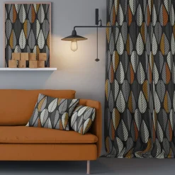 Gardintyger Mönstrade|Arvidssons Textil<Arvidssons textil Blader svart-orange tyg