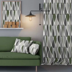 Gardiner Mönstrade<Arvidssons textil Blader vit-grå gardiner