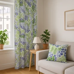 Gardiner Mönstrade<Arvidssons textil Blå blom vit gardiner