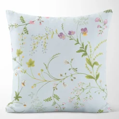 Mönstrade Kuddfodral<Arvidssons textil Blomsteryra ljusblå kuddfodral