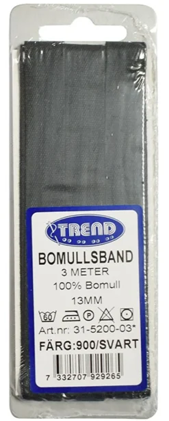 Band< Bomullsband 3m x 13mm svart