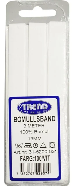 Band< Bomullsband 3m x 13mm vit