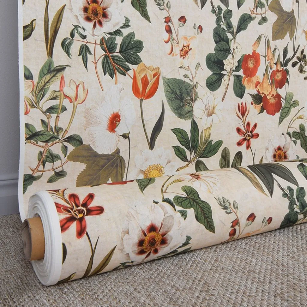 Gardintyger Mönstrade<Nordisk Textil Botany creme tyg