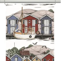 Panelgardiner<Arvidssons textil Bryggviken panelgardiner med Smögens sjöbodar