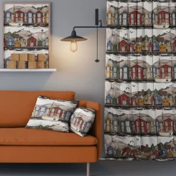 Arvidssons Textil<Arvidssons textil Bryggviken tyg med Smögens sjöbodar