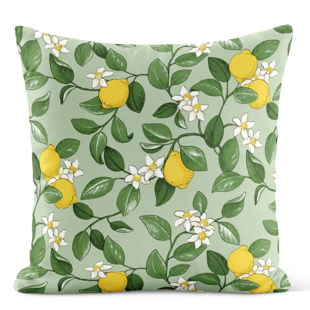 Mönstrade Kuddfodral<Arvidssons textil Citronlycka grön kuddfodral med citroner
