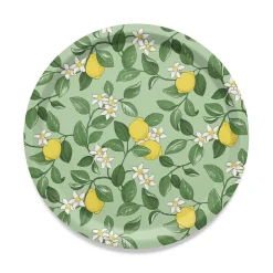 Brickor<Arvidssons textil Citronlycka grön stor rund bricka Ø38cm