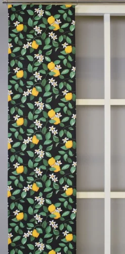 Panelgardiner<Arvidssons textil Citronlycka svart panelgardiner med citroner