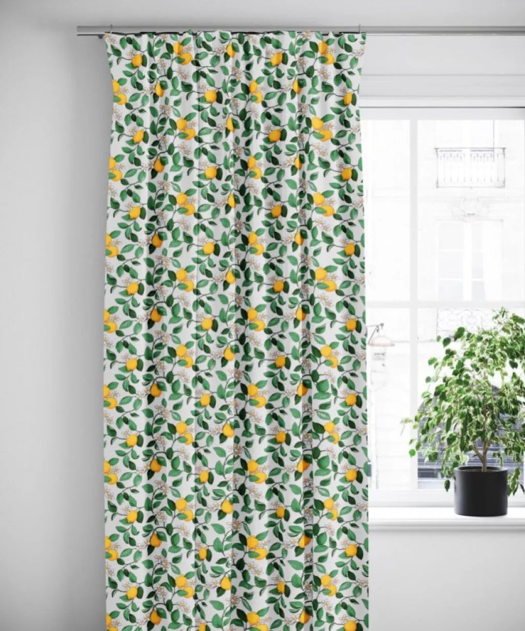 Gardiner Mönstrade<Arvidssons textil Citronlycka vit gardiner med citroner