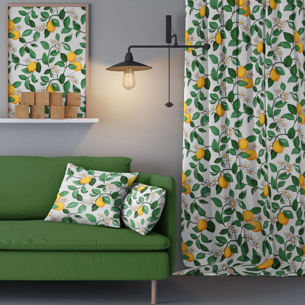 Gardiner Mönstrade<Arvidssons textil Citronlycka vit gardiner med citroner