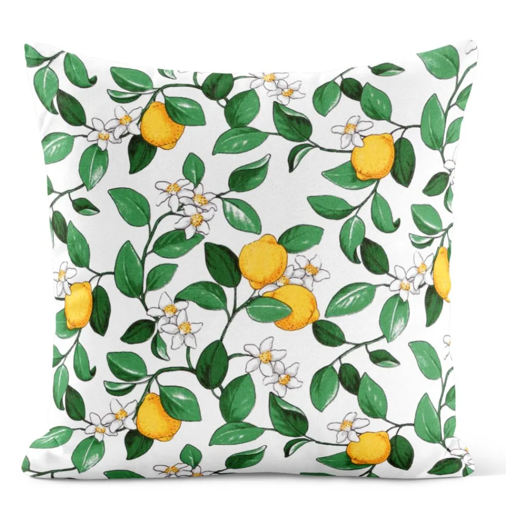 Mönstrade Kuddfodral<Arvidssons textil Citronlycka vit kuddfodral med citroner
