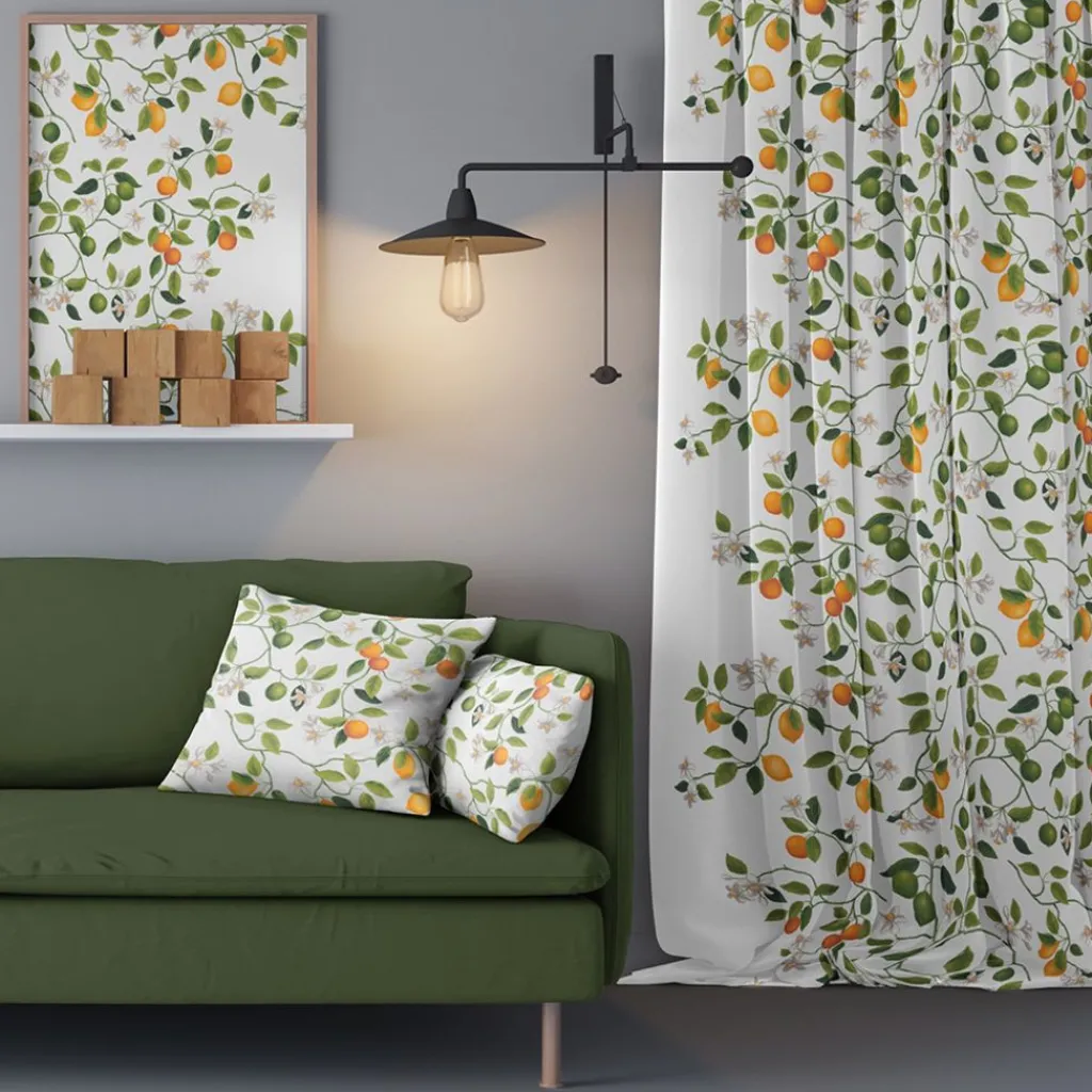 Gardintyger Mönstrade|Arvidssons Textil<Arvidssons textil Citrusträdet tyg