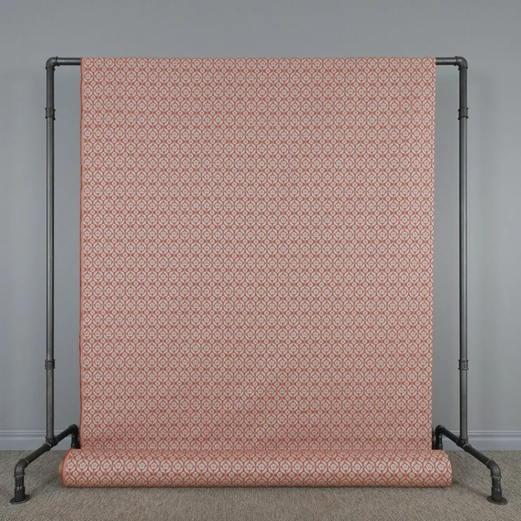 Mönstrade Möbeltyger|Bolster< Clover terracotta tyg